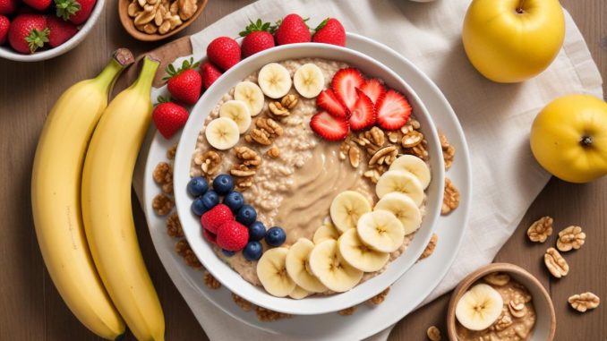 Njut av havregrynsgröt med proteinpulver och topping! illustration